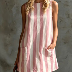 Retro Striped Sleeveless Round Neck Mini Dress