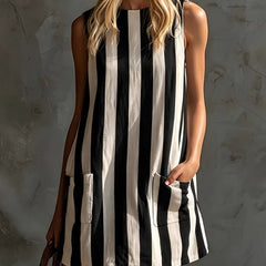 Retro Striped Sleeveless Round Neck Mini Dress