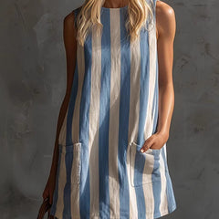 Retro Striped Sleeveless Round Neck Mini Dress