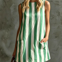 Retro Striped Sleeveless Round Neck Mini Dress