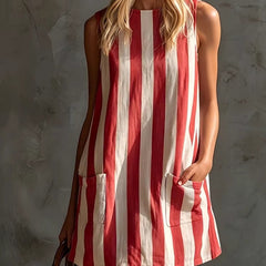 Retro Striped Sleeveless Round Neck Mini Dress