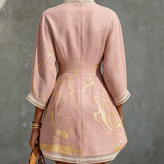 Pink Gold Printed V-neck Mini Dress