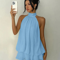 Lightweight And Flowy Wrap-around Layered Mini Dress