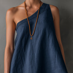 Navy Blue One-shoulder Sleeveless Frayed Mini Dress