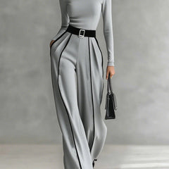Linda™ | High-Neck Top & Wide-Leg Pants Set with Belt