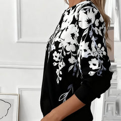 Printed Sweatshirt with Half Zipper and Collar