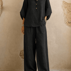 Maribel | Linen Batwing Sleeves and Wide-Leg Pants