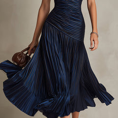 Adriana - Retro Striped Satin Midi Dress