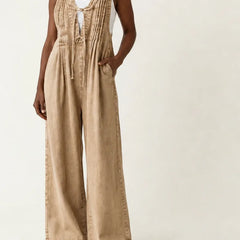 Griselda | Pleated Wide-Leg Denim Jumpsuit