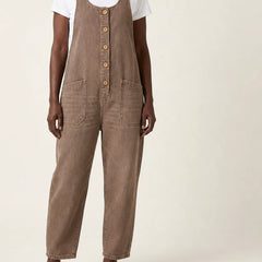 Liva | Button-Strap Denim Jumpsuit