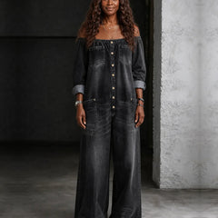 Zaria | Off-Shoulder Long Sleeve Denim Overall