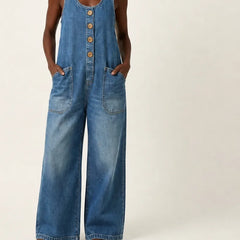 Liva | Button-Strap Denim Jumpsuit