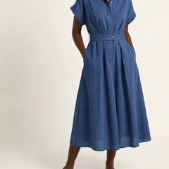 Albane | Button-Front Belted Denim Midi Dress