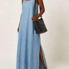 Azure | Side-Slit Denim Maxi Dress