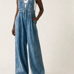Griselda | Pleated Wide-Leg Denim Jumpsuit