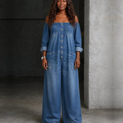 Zaria | Off-Shoulder Long Sleeve Denim Overall