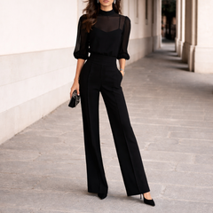 Valentina | Three-Piece Set Comprising a Sheer Camisole and Wide-Leg Pants.