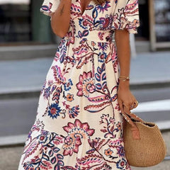 Joan  | Floral Print Puff Sleeve Maxi Dress