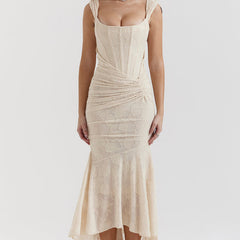 Charlotte | Women's Wedding Guest Lace Ruched Bodycon Dress Evening