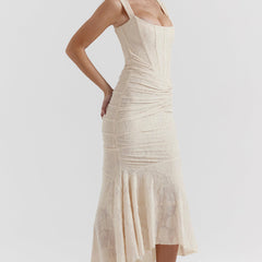 Charlotte | Women's Wedding Guest Lace Ruched Bodycon Dress Evening