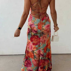 Fae  | Floral Backless Satin Maxi Dress