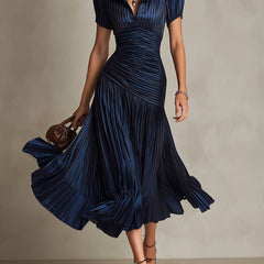 Adriana - Retro Striped Satin Midi Dress