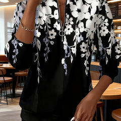 Printed Sweatshirt with Half Zipper and Collar