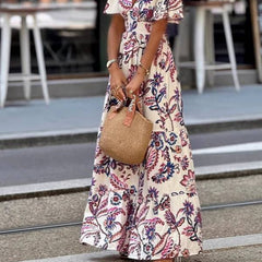 Joan  | Floral Print Puff Sleeve Maxi Dress