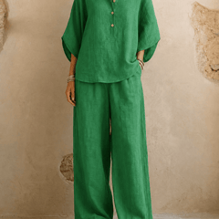 Maribel | Linen Batwing Sleeves and Wide-Leg Pants