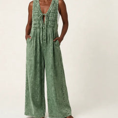 Griselda | Pleated Wide-Leg Denim Jumpsuit