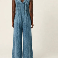 Griselda | Pleated Wide-Leg Denim Jumpsuit