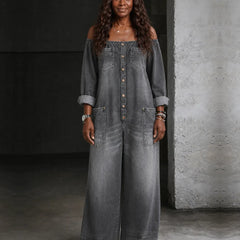Zaria | Off-Shoulder Long Sleeve Denim Overall
