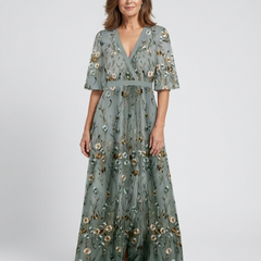 Evadne | Floral V Neck Short Sleeve Maxi Dress