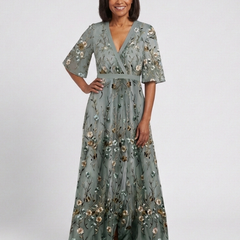 Evadne | Floral V Neck Short Sleeve Maxi Dress