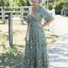 Evadne | Floral V Neck Short Sleeve Maxi Dress