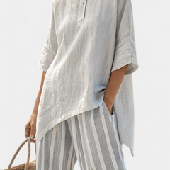 Fiorella - Asymmetric Striped Trouser Set