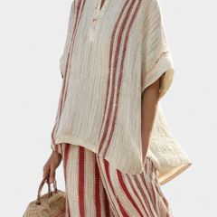Mirella - Red Striped Linen Trouser Set