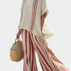 Mirella - Red Striped Linen Trouser Set