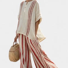 Mirella - Red Striped Linen Trouser Set