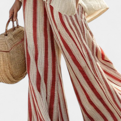 Mirella - Red Striped Linen Trouser Set
