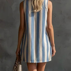 Retro Striped Sleeveless Round Neck Mini Dress