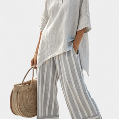 Fiorella - Asymmetric Striped Trouser Set