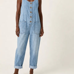 Liva | Button-Strap Denim Jumpsuit