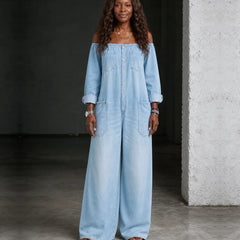 Zaria | Off-Shoulder Long Sleeve Denim Overall