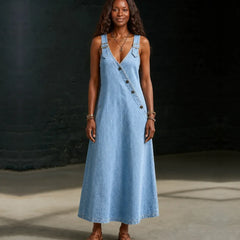 Bianca | Long Button-Through Denim Dress
