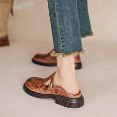 Rosie | Women's Leather T-Strap Mary Jane Shoes Brogue Block Heel