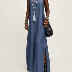 Azure | Side-Slit Denim Maxi Dress
