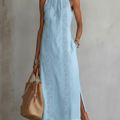 Jimena | Relaxed Embroidered Mandarin Collar Midi Dress