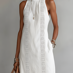 Jimena | Relaxed Embroidered Mandarin Collar Midi Dress