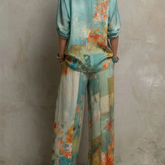 Chiara – Elegant Floral Print Set with Wide-Leg Trousers